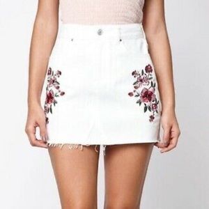 Denim Embroidered Floral Skirt